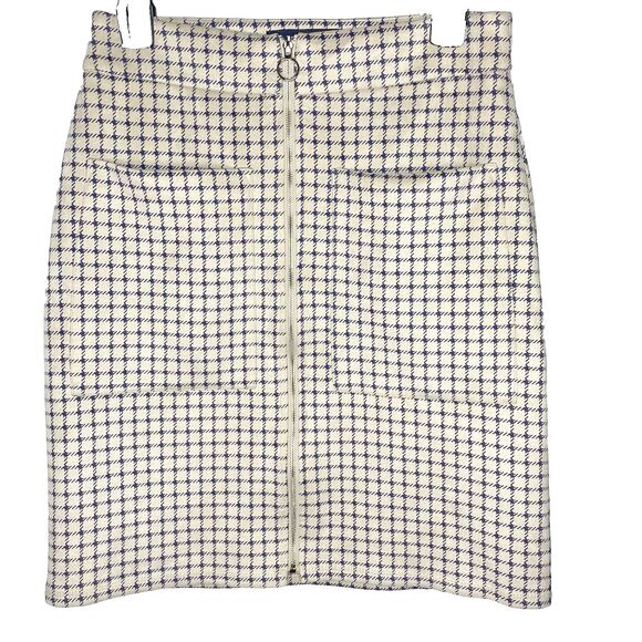 Alice Blue Mini Pencil Skirt Womens S Beige Navy Windowpane Soft Suede Feel - Picture 1 of 9
